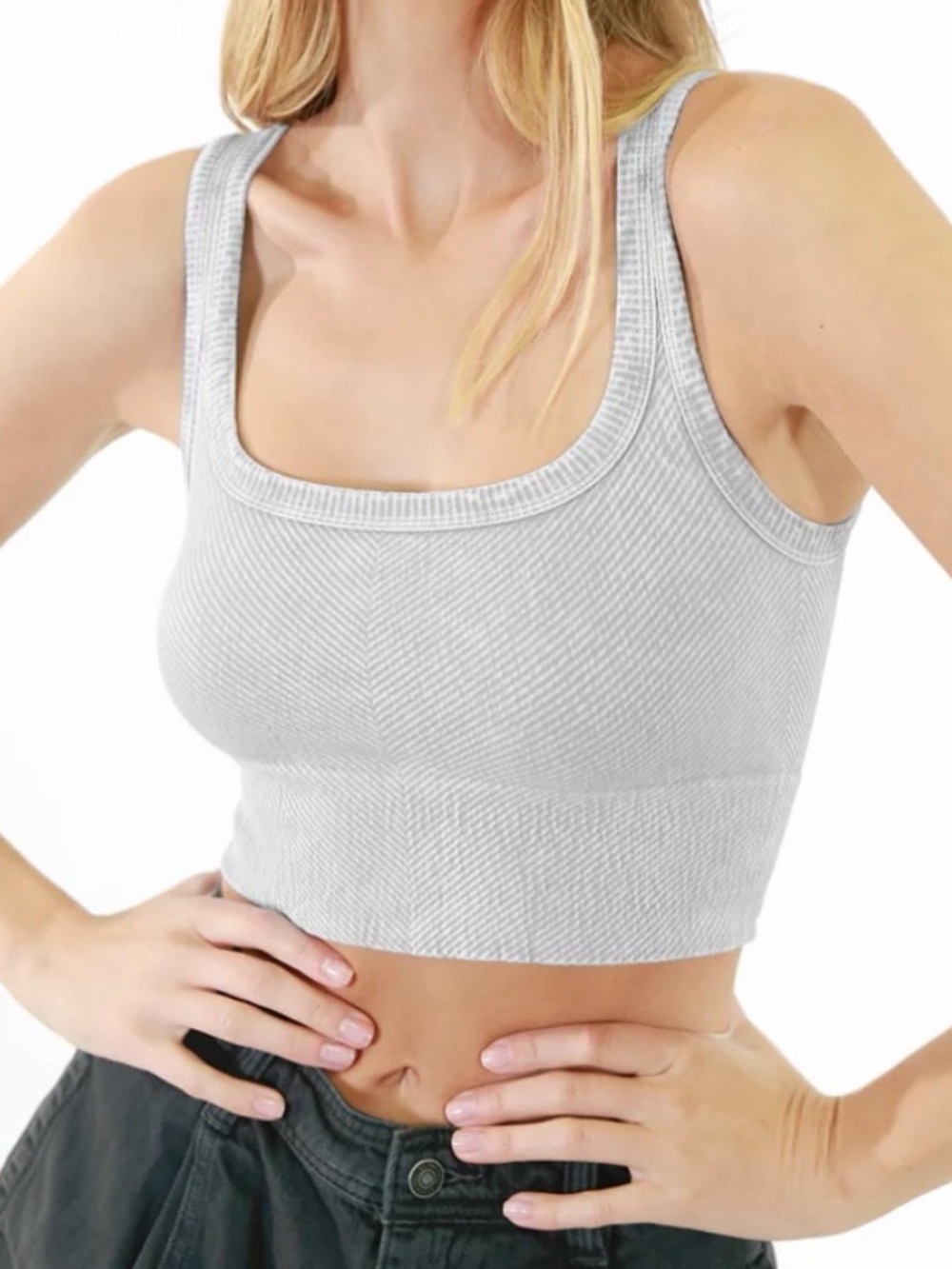 Nikibiki White Ribbed Square-Neck Crop Tank Bra